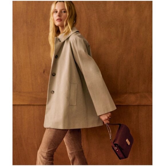 Sezane Carter Jacket size 46 14 XL XXL light beige short trench coat Parisian - Picture 3 of 11